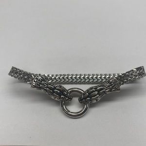 Bracelet Goth Cobra Head Snake Sliver Tone Diamond Cut Double Link